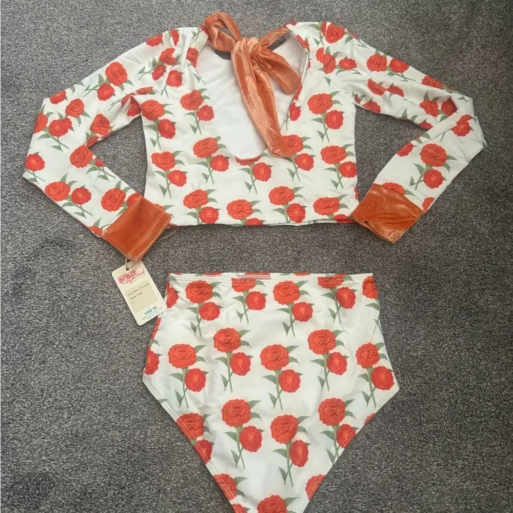 Saint Ida Naples Floral Long Sleeve 2 Piece Swimsuit Set Sz 7